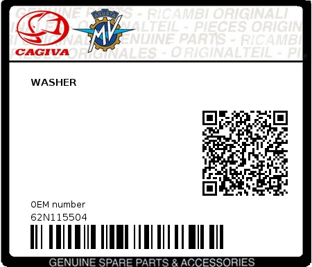 Product image: Cagiva - 62N115504 - WASHER  0