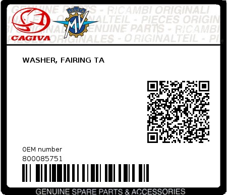 Product image: Cagiva - 800085751 - WASHER, FAIRING TA  0