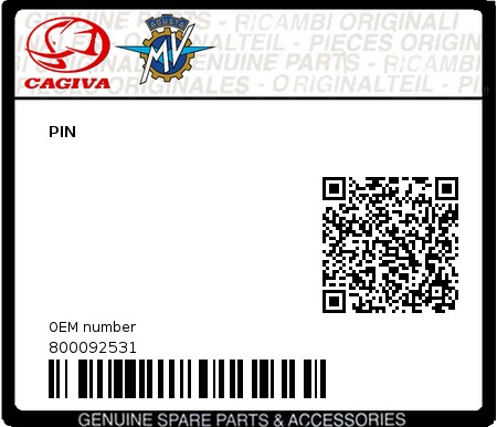 Product image: Cagiva - 800092531 - PIN  0