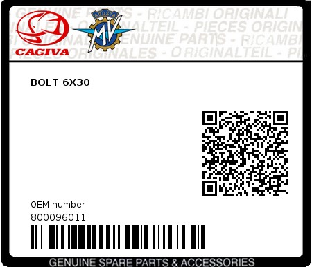 Product image: Cagiva - 800096011 - BOLT 6X30  0