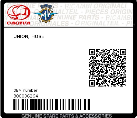 Product image: Cagiva - 800096264 - UNION, HOSE  0