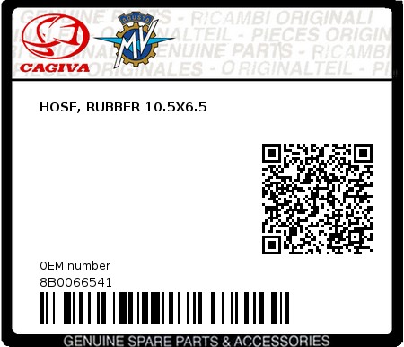 Product image: Cagiva - 8B0066541 - HOSE, RUBBER 10.5X6.5  0