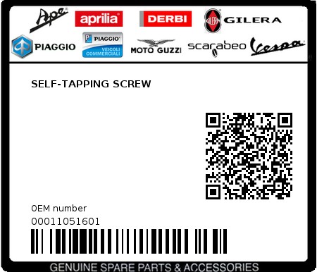 Product image: Piaggio - 00011051601 - SELF-TAPPING SCREW  0