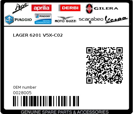 Product image: Piaggio - 0028005 - LAGER 6201 V5X-C02  0