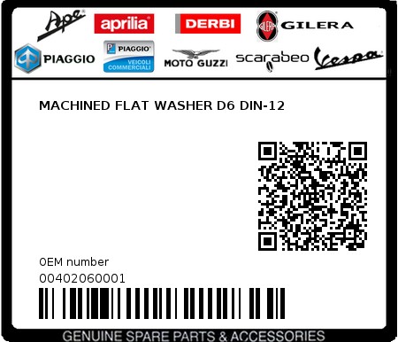 Product image: Piaggio - 00402060001 - MACHINED FLAT WASHER D6 DIN-12  0