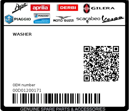 Product image: Piaggio - 00D01200171 - WASHER  0
