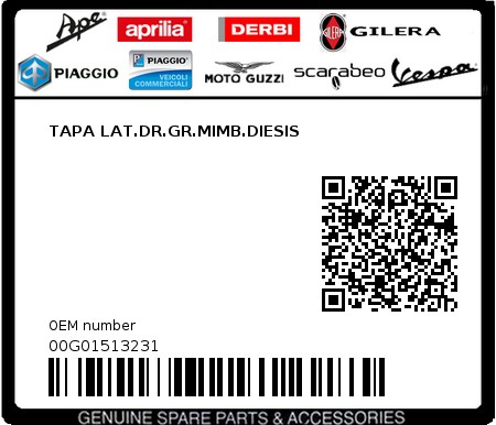 Product image: Piaggio - 00G01513231 - TAPA LAT.DR.GR.MIMB.DIESIS  0