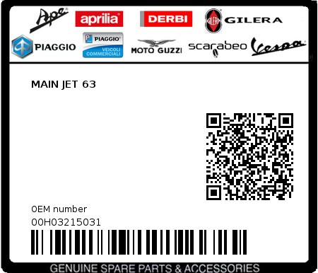 Product image: Piaggio - 00H03215031 - MAIN JET 63  0