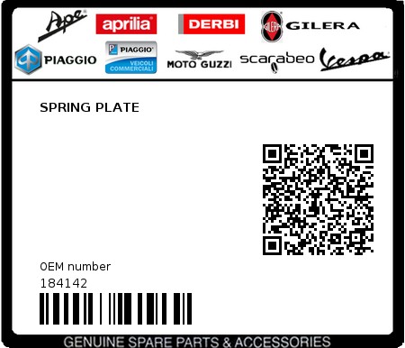 Product image: Piaggio - 184142 - SPRING PLATE  0