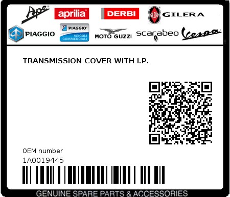 Product image: Piaggio - 1A0019445 - TRANSMISSION COVER WITH I.P.  0