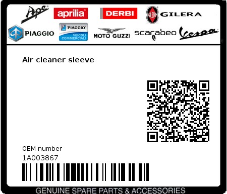 Product image: Piaggio - 1A003867 - Air cleaner sleeve  0