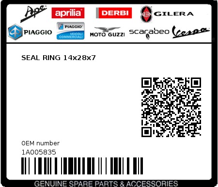 Product image: Piaggio - 1A005835 - SEAL RING 14x28x7  0