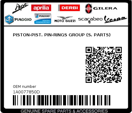 Product image: Piaggio - 1A0077850D - PISTON-PIST. PIN-RINGS GROUP (S. PARTS)  0