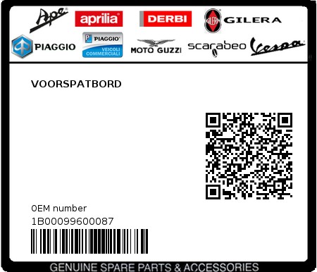 Product image: Piaggio - 1B00099600087 - VOORSPATBORD  0
