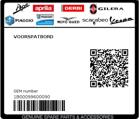 Product image: Piaggio - 1B00099600090 - VOORSPATBORD  0