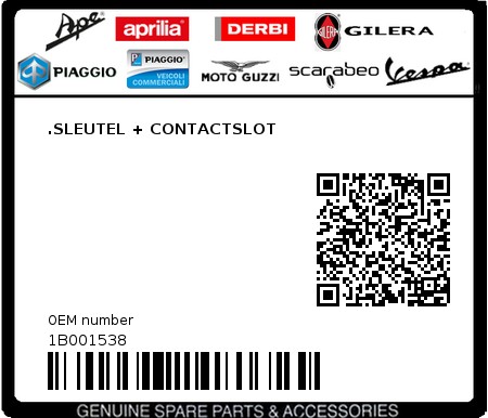 Product image: Piaggio - 1B001538 - .SLEUTEL + CONTACTSLOT  0