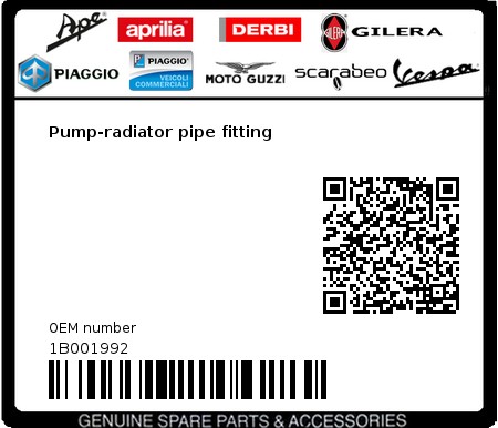 Product image: Piaggio - 1B001992 - Pump-radiator pipe fitting  0