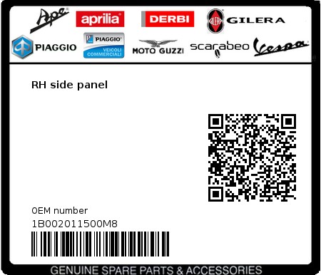 Product image: Piaggio - 1B002011500M8 - RH side panel  0