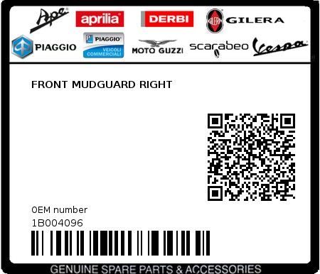 Product image: Piaggio - 1B004096 - FRONT MUDGUARD RIGHT  0