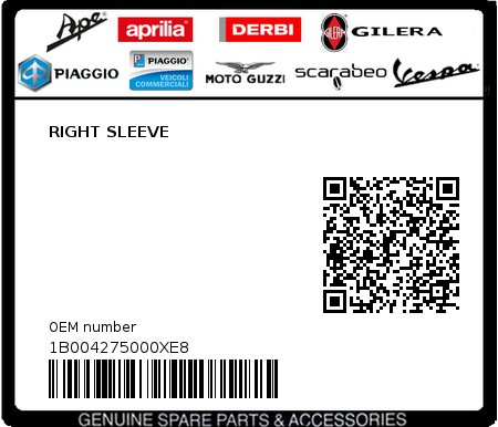 Product image: Piaggio - 1B004275000XE8 - RIGHT SLEEVE  0