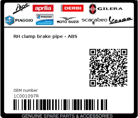 Product image: Piaggio - 1C001097R - RH clamp brake pipe - ABS  0