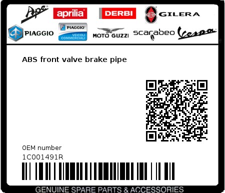 Product image: Piaggio - 1C001491R - ABS front valve brake pipe  0