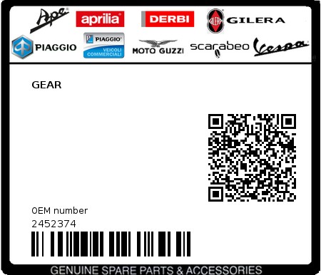 Product image: Piaggio - 2452374 - GEAR  0
