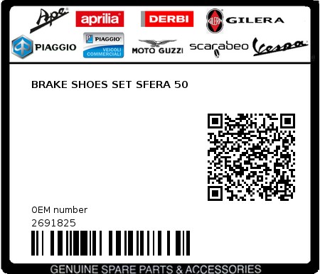 Product image: Piaggio - 2691825 - BRAKE SHOES SET SFERA 50  0