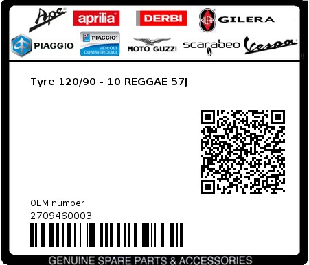 Product image: Piaggio - 2709460003 - Tyre 120/90 - 10 REGGAE 57J  0