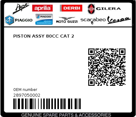 Product image: Piaggio - 2897050002 - PISTON ASSY 80CC CAT 2  0