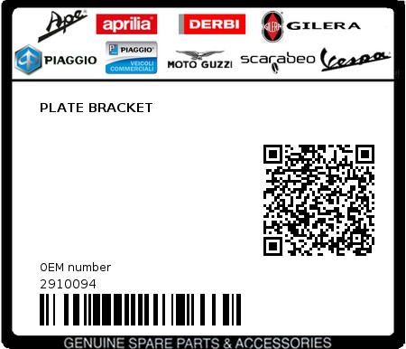 Product image: Piaggio - 2910094 - PLATE BRACKET  0