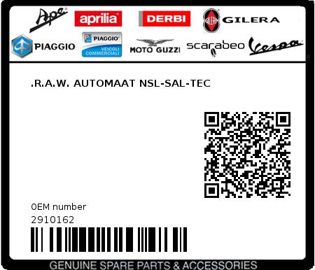 Product image: Piaggio - 2910162 - .R.A.W. AUTOMAAT NSL-SAL-TEC  0