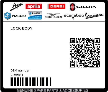 Product image: Piaggio - 298581 - LOCK BODY  0