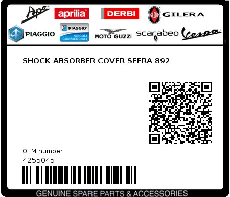 Product image: Piaggio - 4255045 - SHOCK ABSORBER COVER SFERA 892  0