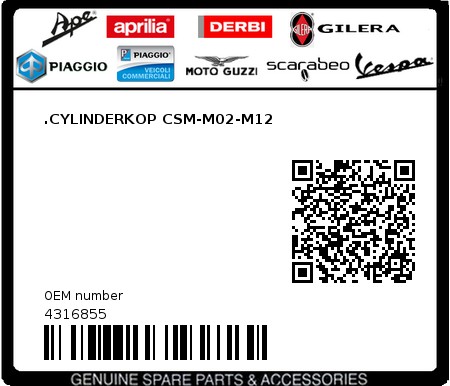 Product image: Piaggio - 4316855 - .CYLINDERKOP CSM-M02-M12  0