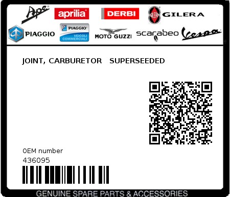 Product image: Piaggio - 436095 - JOINT, CARBURETOR   SUPERSEEDED  0