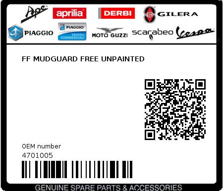 Product image: Piaggio - 4701005 - FF MUDGUARD FREE UNPAINTED  0