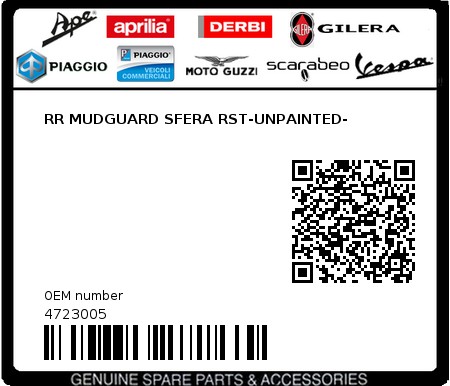 Product image: Piaggio - 4723005 - RR MUDGUARD SFERA RST-UNPAINTED-  0