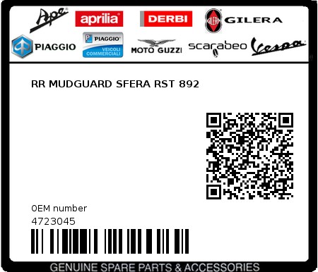 Product image: Piaggio - 4723045 - RR MUDGUARD SFERA RST 892  0