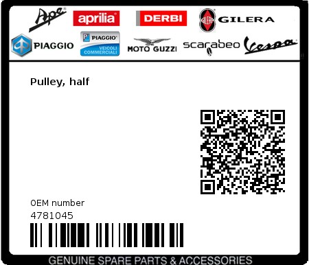 Product image: Piaggio - 4781045 - Pulley, half  0