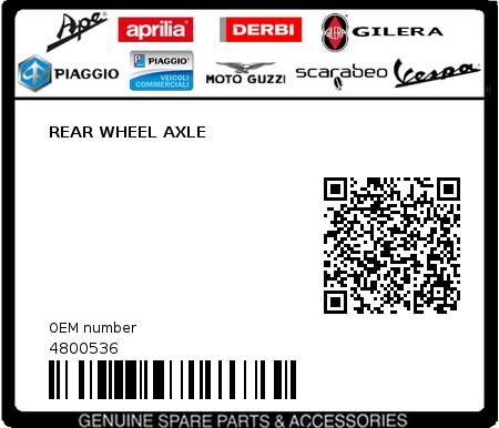 Product image: Piaggio - 4800536 - REAR WHEEL AXLE  0