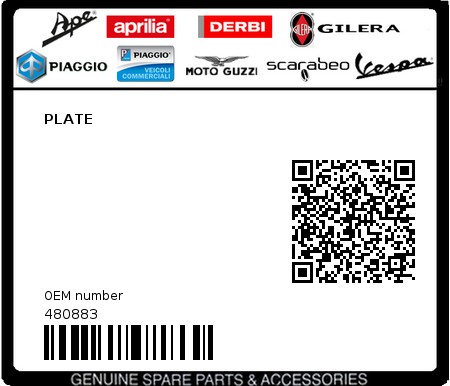 Product image: Piaggio - 480883 - PLATE  0