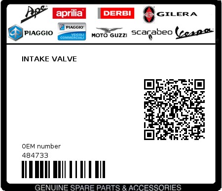 Product image: Piaggio - 484733 - INTAKE VALVE  0