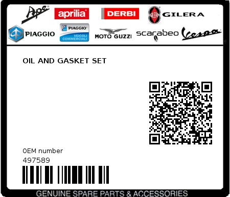 Product image: Piaggio - 497589 - OIL AND GASKET SET  0