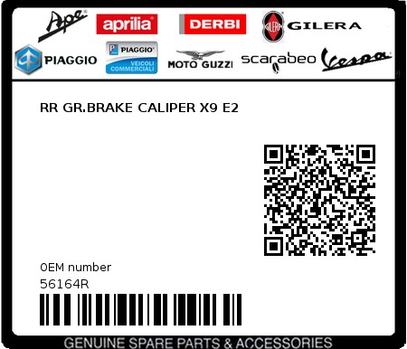 Product image: Piaggio - 56164R - RR GR.BRAKE CALIPER X9 E2  0