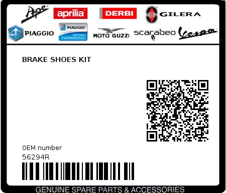 Product image: Piaggio - 56294R - BRAKE SHOES KIT  0