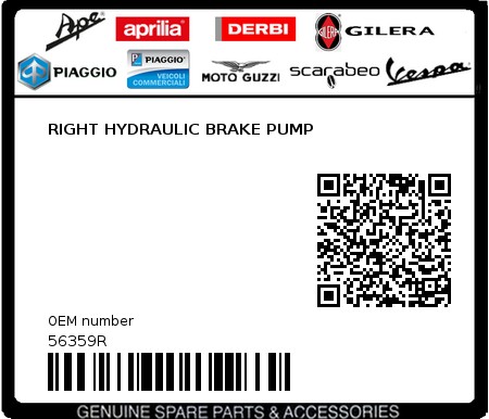 Product image: Piaggio - 56359R - RIGHT HYDRAULIC BRAKE PUMP  0