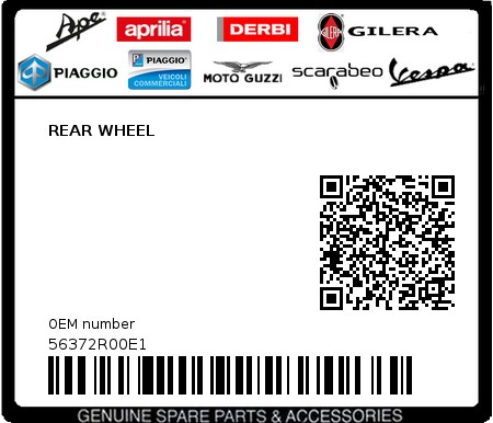 Product image: Piaggio - 56372R00E1 - REAR WHEEL  0