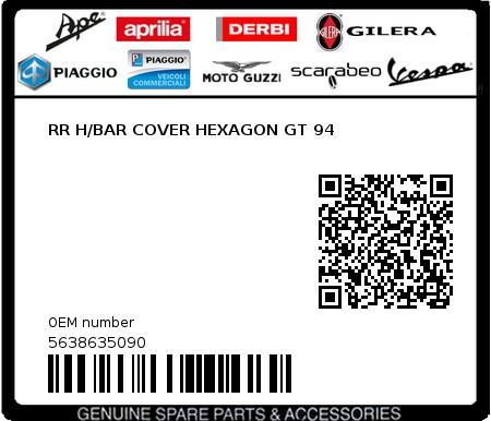 Product image: Piaggio - 5638635090 - RR H/BAR COVER HEXAGON GT 94  0