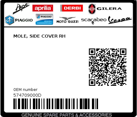 Product image: Piaggio - 574709000D - MOLE, SIDE COVER RH  0